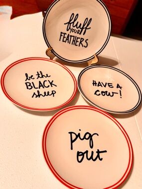 Handwritten Farmhouse Dinner Plates - White with Red & Black Trim
